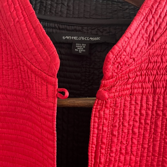 New Sam Hilus Classic 100% Silk Reversible Nehru Jacket Women's Black & Red L XL - Picture 15 of 15
